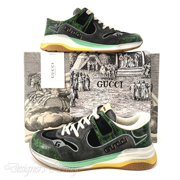 NEW GUCCI Men's ULTRAPACE Low Top Sneakers In Green Tejus Leather G 8 / US 8.5 - Picture 12 of 12